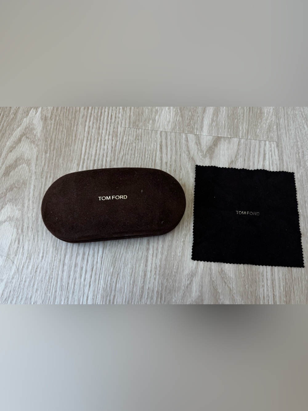 Tom Ford Dark Brown Suede Sunglasses Case with Black Cleaning Cloth